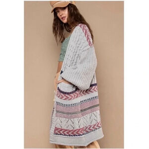 POL multi-pattern cardigan sweater